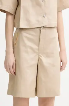 Moschino Jeans pantaloni scurti din amestec de in culoarea bej, cu imprimeu, high waist, 0327 3716 imagine