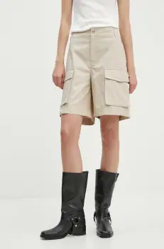 Moschino Jeans pantaloni scurti din bumbac culoarea bej, neted, high waist, 0310.8219 imagine