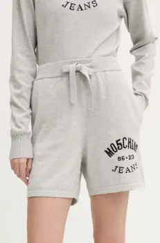 Moschino Jeans pantaloni scurti din bumbac culoarea gri, cu imprimeu, high waist, 0380 3201 imagine