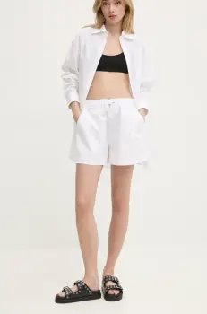 Moschino Jeans pantaloni scurti femei, culoarea alb, neted, high waist, 0304 3224 imagine