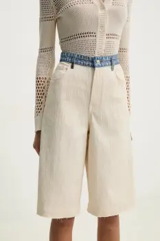 Moschino Jeans pantaloni scurti femei, culoarea bej, uni, high waist, 0345 3717 imagine