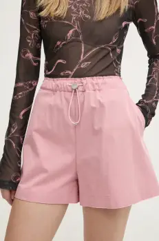 Moschino Jeans pantaloni scurti femei, culoarea roz, neted, high waist, 0304 3224 imagine