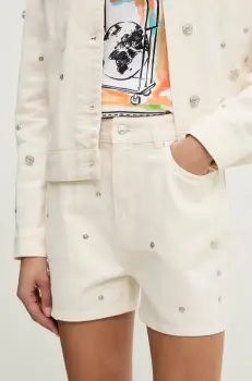 Moschino Jeans pantaloni scurti jeans femei, culoarea bej, uni, high waist, 0347 3718 imagine