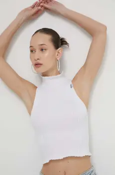 Moschino Jeans pulover de bumbac culoarea alb, light, cu turtleneck imagine