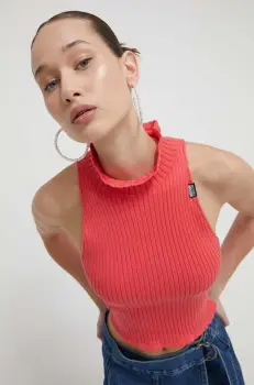 Moschino Jeans pulover de bumbac culoarea roz, light, cu turtleneck imagine