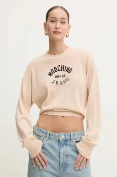 Moschino Jeans pulover de lana femei, culoarea bej, light, J0931 8700 imagine