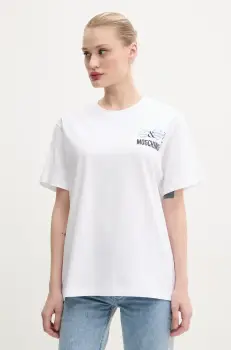 Moschino Jeans tricou din bumbac femei, culoarea alb, 0713 3732 imagine