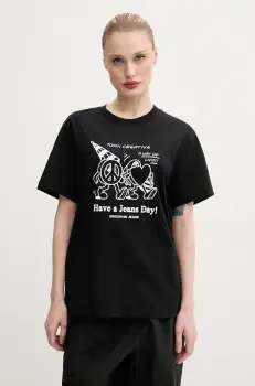 Moschino Jeans tricou din bumbac femei, culoarea negru, 0714 3732 imagine