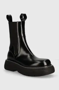 MSGM ghete chelsea de piele femei, culoarea negru, cu platforma, 3741MDS804 629 imagine