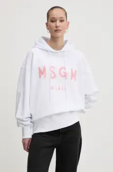MSGM hanorac de bumbac femei, culoarea alb, cu gluga, cu imprimeu, 3841MDM515.257000 imagine