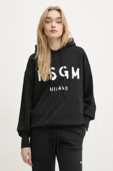 MSGM hanorac de bumbac femei, culoarea negru, cu gluga, cu imprimeu, 2000MDM515.300000 imagine
