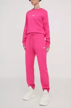 MSGM pantaloni de trening din bumbac culoarea roz, neted imagine