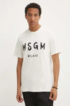 MSGM tricou din bumbac barbati, culoarea bej, cu imprimeu, 2000MM510.200002 imagine