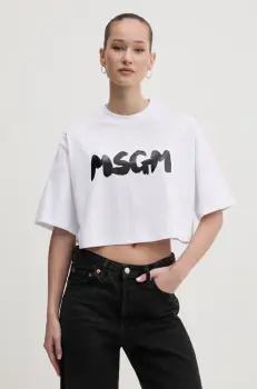 MSGM tricou din bumbac femei, culoarea alb, 3841MDM100.257002 imagine