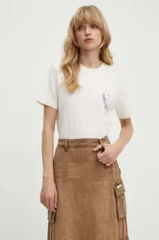 MSGM tricou din bumbac femei, culoarea bej, 3741MDM139.247798 imagine