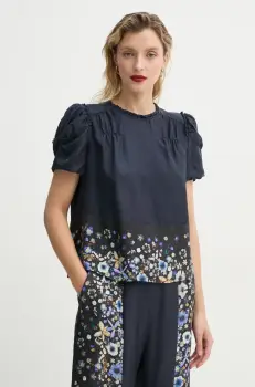 MUNTHE bluza de matase FAHSAI culoarea albastru marin, modelator, 251100925118 imagine