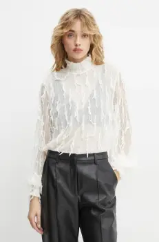 MUNTHE bluza SKALLO femei, culoarea bej, cu imprimeu, 244102824440 imagine