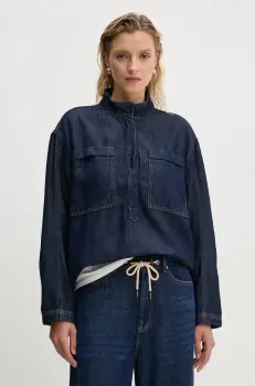 MUNTHE bluza subtire de blugi TUXA femei, culoarea albastru marin, neted, 243100024314 imagine