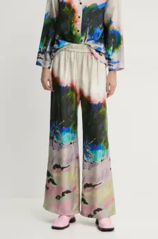 MUNTHE pantaloni ARUM femei, culoarea bej, lat, high waist, 244140524418 imagine