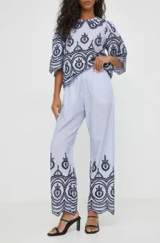 MUNTHE pantaloni de bumbac drept, high waist imagine