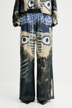 MUNTHE pantaloni de matase ARUM culoarea bleumarin, drept, high waist, 253140025318 imagine