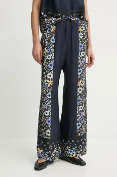 MUNTHE pantaloni de matase FABERT culoarea albastru marin, drept, high waist, 251140025118 imagine