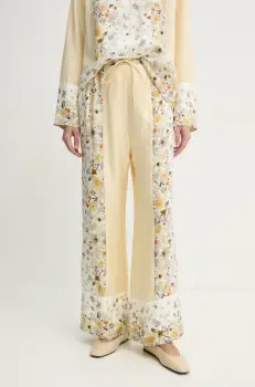 MUNTHE pantaloni de matase FABERT culoarea bej, drept, high waist, 251140025118 imagine