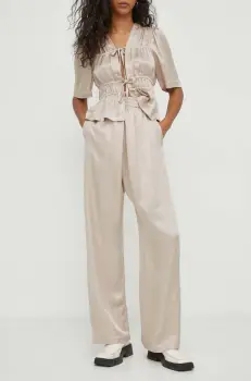 MUNTHE pantaloni din amestec de in culoarea bej, lat, high waist imagine