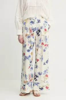 MUNTHE pantaloni FAICUS femei, culoarea bej, lat, high waist, 251142525121 imagine