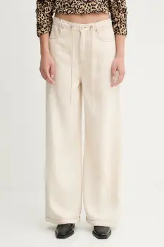 MUNTHE pantaloni OBEY culoarea bej, lat, high waist, 252141525206 imagine