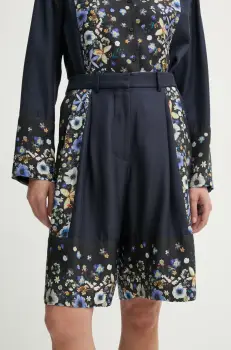 MUNTHE pantaloni scurti din matase FABIANE culoarea albastru marin, modelator, high waist, 251140125118 imagine