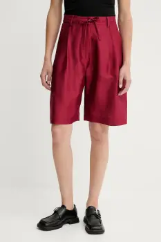 MUNTHE pantaloni scurti din matase PEPPI culoarea bordo, uni, high waist, 252143025209 imagine