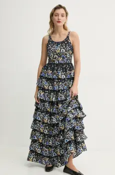 MUNTHE rochie de matase FRUMA culoarea negru, maxi, evazati, 251134025118 imagine