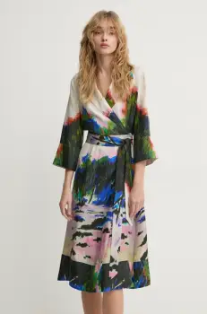 MUNTHE rochie de matase SAMEN culoarea bej, midi, evazati, 244130424418 imagine