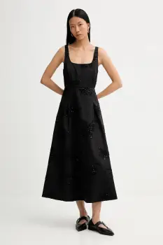 MUNTHE rochie din bumbac RONIA culoarea negru, midi, evazati, 254135025401 imagine