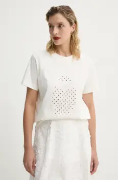 MUNTHE tricou din bumbac FENELLA femei, culoarea bej, 251111325161 imagine