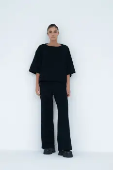 Muuv. pantaloni wide leg pentru femei, din bumbac MOAI imagine