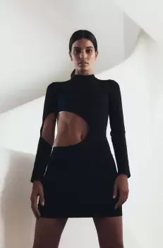 MUUV. rochie din bumbac Trou culoarea negru, mini, mulata imagine