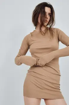 MUUV. rochie LIGHT RIB culoarea maro, mini, mulata imagine