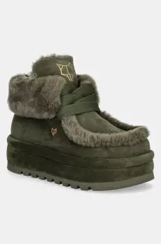 Naked Wolfe cizme de zapada din piele intoarsa Bambi culoarea verde, Bambi Suede Shearling Dark Olive imagine