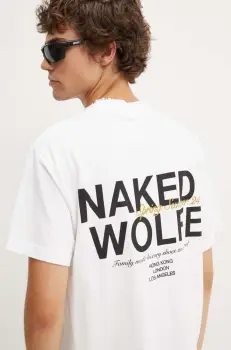 Naked Wolfe tricou din bumbac barbati, culoarea alb, cu imprimeu, classic.tee imagine