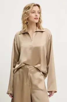 Nanushka bluza MENCIA femei, culoarea bej, uni, NW25RSTP02272 imagine