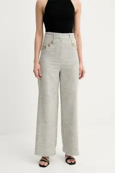 Nanushka pantaloni ALANDRA culoarea gri, drept, high waist, NW25SSPA30399 imagine