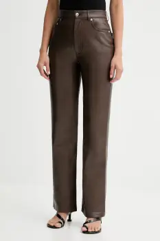 Nanushka pantaloni culoarea maro, evazati, high waist, NW25PFPA15278 imagine