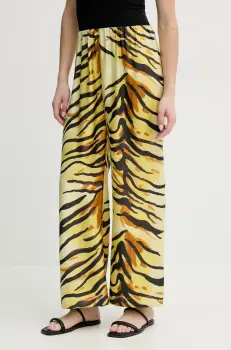 Nanushka pantaloni de matase BRENDA femei, culoarea galben, lat, high waist, NW25RSPA20558 imagine