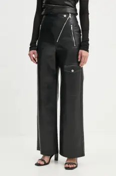 Nanushka pantaloni HAYES femei, culoarea negru, drept, high waist, NW24FWPA45300 imagine