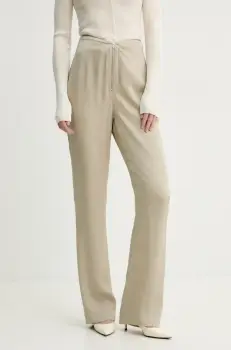 Nanushka pantaloni LINETT femei, culoarea bej, drept, high waist, NW25RSPA19572 imagine