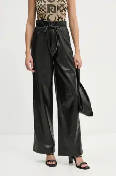 Nanushka pantaloni SATO femei, culoarea negru, drept, high waist, NW24PFOW10151 imagine