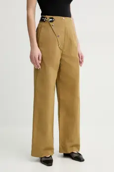 Nanushka pantaloni SHARNI femei, culoarea verde, lat, high waist, NW25RSPA20763 imagine