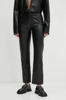 Nanushka pantaloni VINNI femei, culoarea negru, mulata, high waist, NW22CRPA00199 imagine